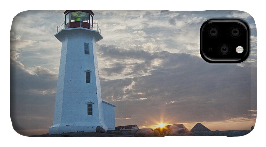 Art iPhone 11 Case featuring the photograph Sunrise at Peggys Cove Lighthouse in Nova Scotia Number 041 by Randall Nyhof