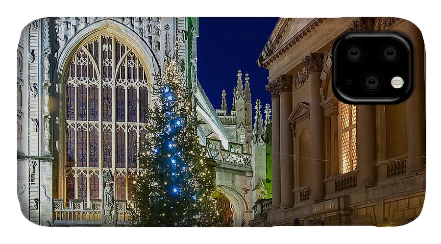 Bath iPhone 11 Case featuring the photograph Bath Abbey at night at Christmas #1 by Colin Rayner