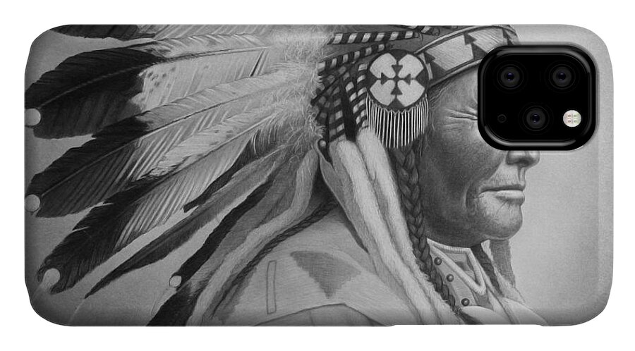 Portrait iPhone 11 Case featuring the drawing Chief #1 by Tim Dangaran