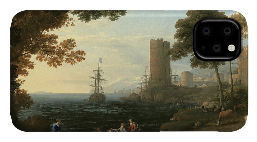 Coastal View iPhone 11 Case featuring the painting Coast View with the Abduction of Europa #1 by Claude Lorrain