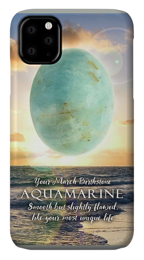 March iPhone 11 Case featuring the digital art March Birthstone Aquamarine by Evie Cook