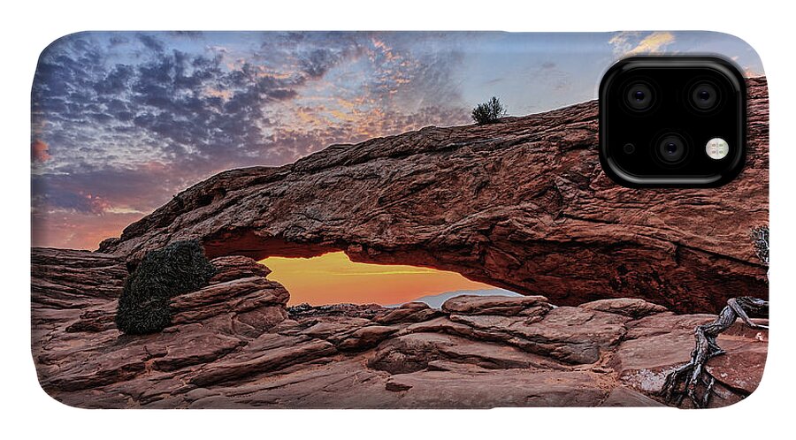 Canyonlands; Dawn; Desert; Inspirational; Landscape; Majestic; Mesa Arch; Morning; Natural Bridge; Nature; Rocks; Southwest; Stone Arch; Sunrise; Utah; iPhone 11 Case featuring the photograph Mesa Arch at Sunrise #2 by Kyle Lee