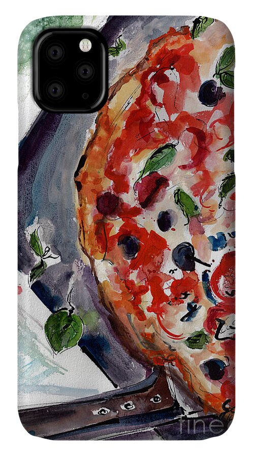 Pizza iPhone 11 Case featuring the painting Pizza Diptych Original Italian Food Left Half by Ginette Callaway