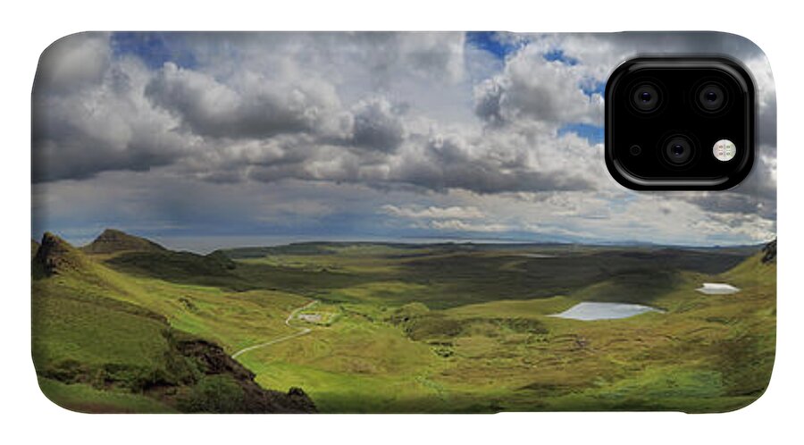Quiraing iPhone 11 Case featuring the photograph Quiraing and Trotternish - Panorama by Maria Gaellman