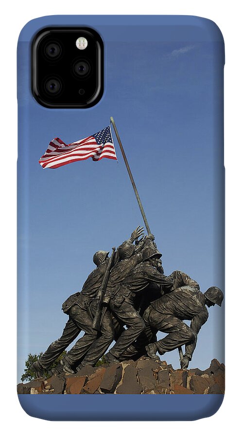 D3-ewdc-0799 iPhone 11 Case featuring the photograph Raising the flag on Iwo - 799 by Paul W Faust - Impressions of Light