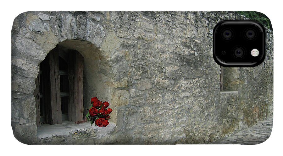 Alamo iPhone 11 Case featuring the digital art San Antonio Rose #1 by Gary Baird