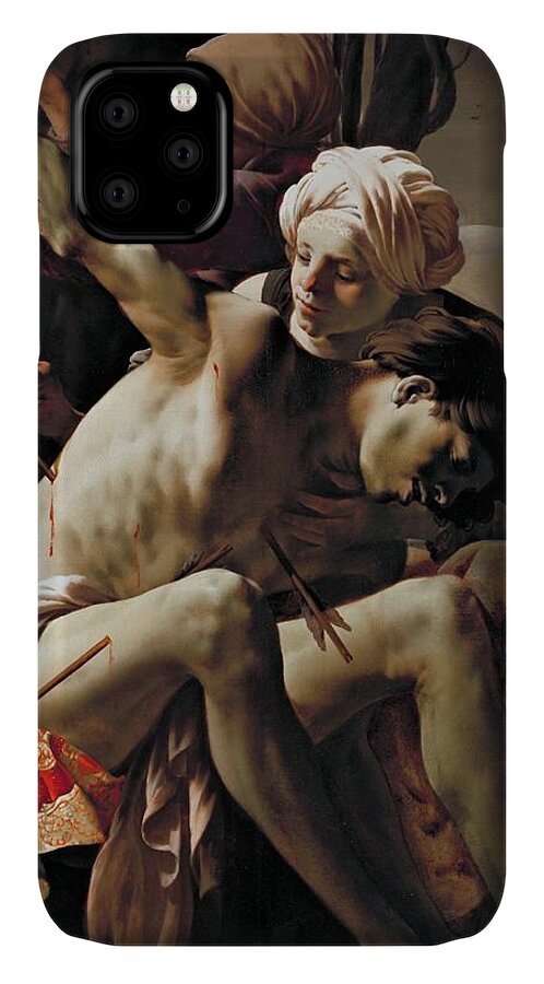 Hendrick Ter Brugghen iPhone 11 Case featuring the painting Sebastian Tended By Irene #1 by Hendrick ter Brugghen