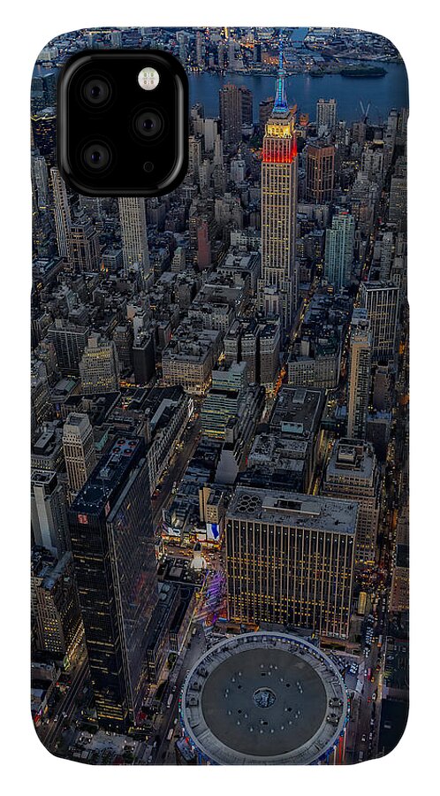Aerial View iPhone 11 Case featuring the photograph September 11 NYC Tribute #1 by Susan Candelario