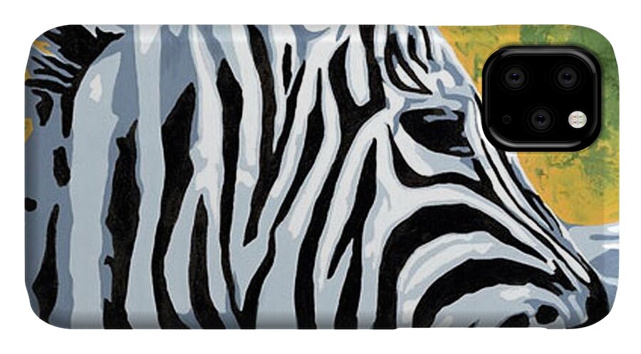 Zebra iPhone 11 Case featuring the painting Soulful Glance by Cheryl Bowman