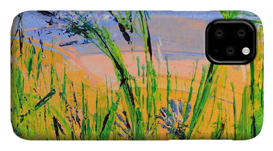 Thistles iPhone 11 Case featuring the mixed media Thistles One #1 by Julia Malakoff