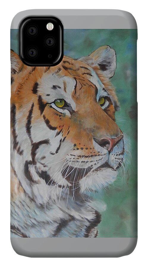 Tiger iPhone 11 Case featuring the painting Tiger Portrait #1 by John Neeve