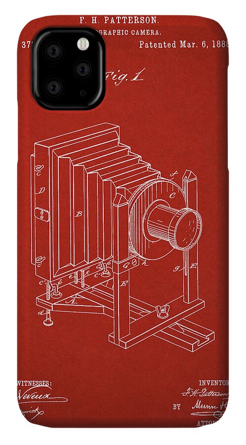 Patent iPhone 11 Case featuring the digital art 1888 Camera Us Patent Invention Drawing - Red by Todd Aaron