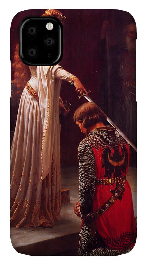 Edmund Blair Leighton Accolade Knighthood Middle Ages Medieval Royal Academy English Romanticism Pre-raphaelite iPhone 11 Case featuring the painting Accolade by Troy Caperton