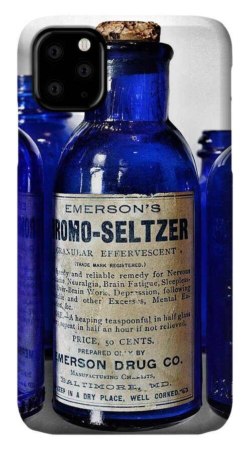 Bromo Seltzer Vintage Glass Bottles iPhone 11 Case featuring the photograph Bromo Seltzer Vintage Glass Bottles Collection #2 by Marianna Mills