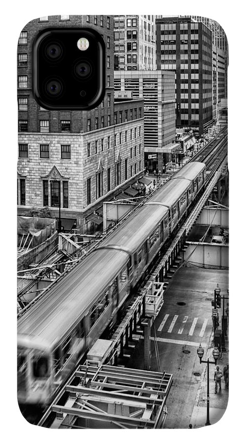 Chicago iPhone 11 Case featuring the photograph Historic Chicago El Train Black and White #2 by Christopher Arndt