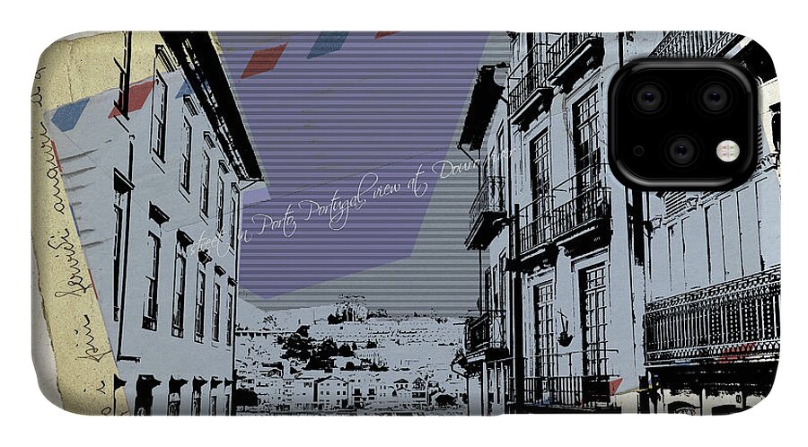 Porto iPhone 11 Case featuring the digital art stylish retro postcard of Porto #4 by Ariadna De Raadt