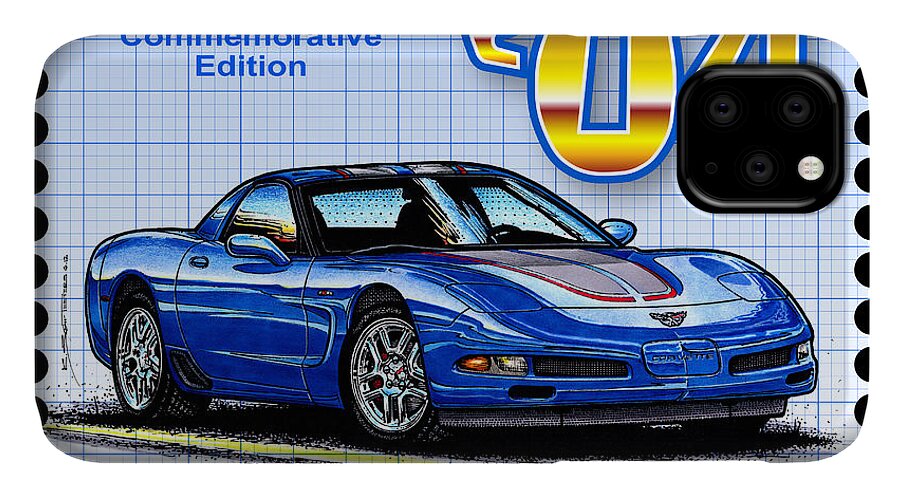 2004 Corvette iPhone 11 Case featuring the digital art 2004 Commemorative Edition Corvette by K Scott Teeters