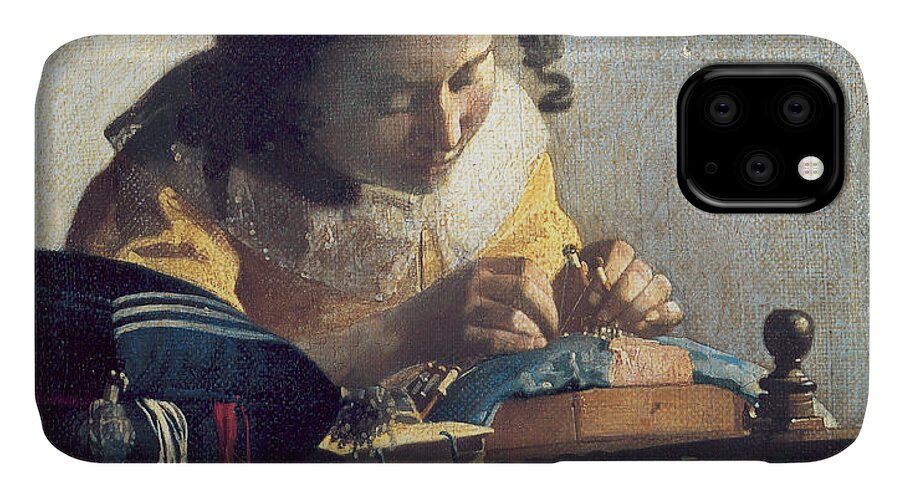 Johannes Vermeer iPhone 11 Case featuring the painting The Lacemaker #3 by Johannes Vermeer