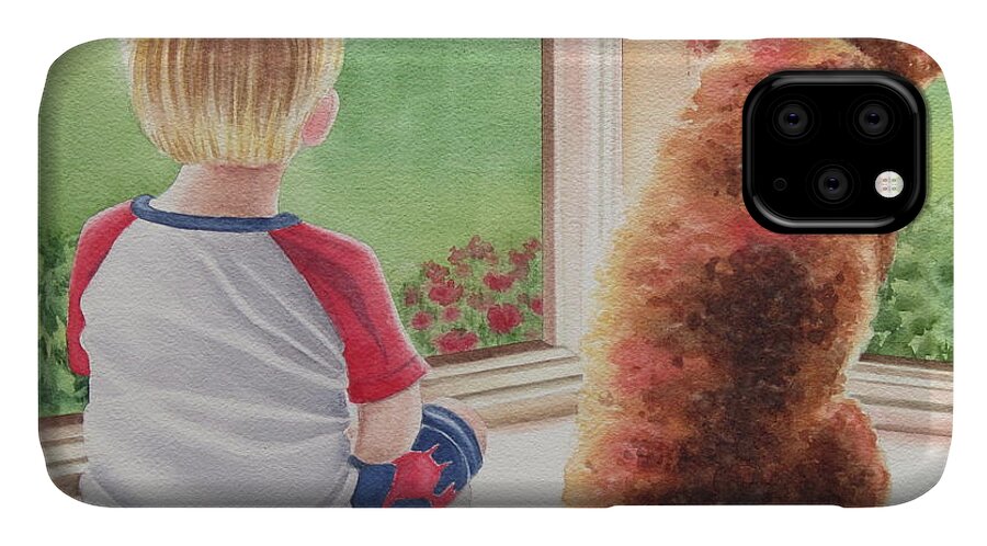 Children iPhone 11 Case featuring the painting A Boy and His Dog by Deborah Ronglien