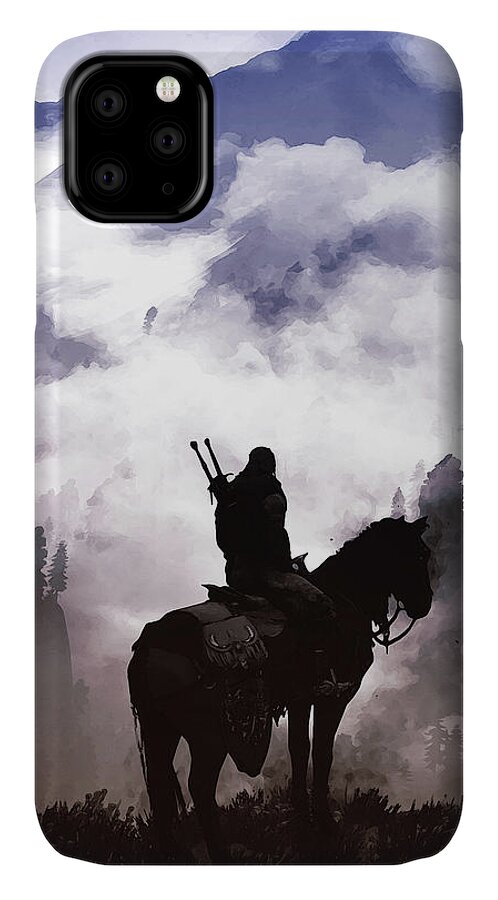 White Wolf iPhone 11 Case featuring the painting A lifetime of adventure by AM FineArtPrints