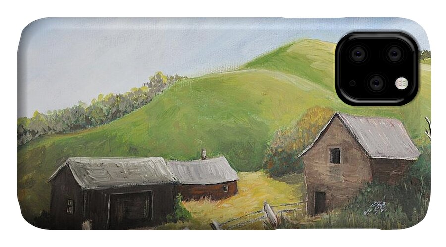 Country Scenes iPhone 11 Case featuring the painting A Little Country Scene by Reb Frost