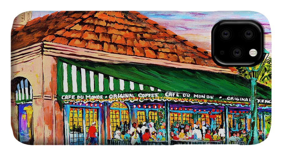 New Orleans Art iPhone 11 Case featuring the painting A Morning at Cafe du Monde by Dianne Parks