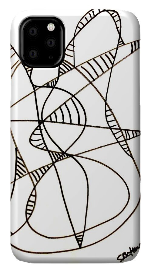 Abstract iPhone 11 Case featuring the drawing Abstract Cat by Stacy C Bottoms