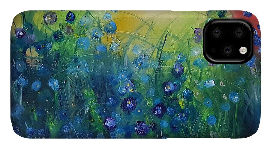 Abstract Flowers iPhone 11 Case featuring the painting Abstract Flax      31 by Cheryl Nancy Ann Gordon