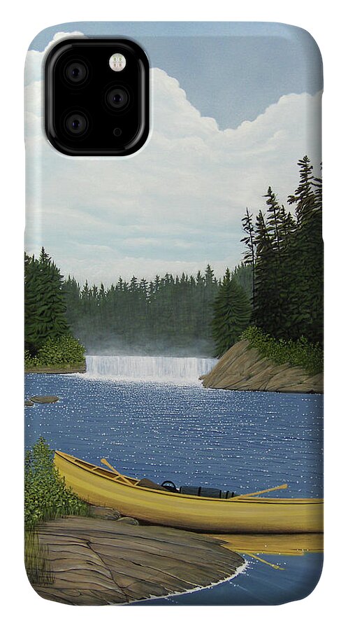 Landscapes iPhone 11 Case featuring the painting After the Rapids by Kenneth M Kirsch