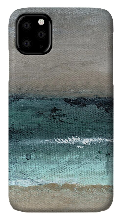 Beach iPhone 11 Case featuring the mixed media After The Storm 2- Abstract Beach Landscape by Linda Woods by Linda Woods