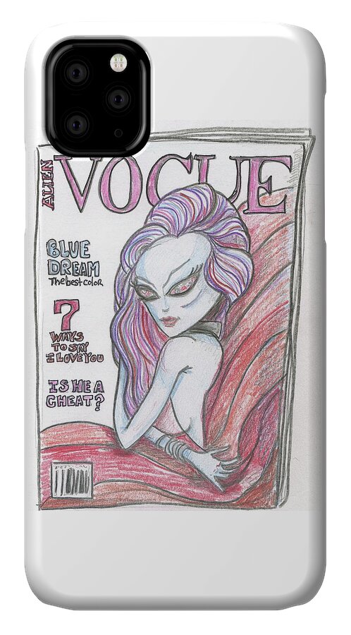 Vogue iPhone 11 Case featuring the drawing Alien Vogue by Similar Alien