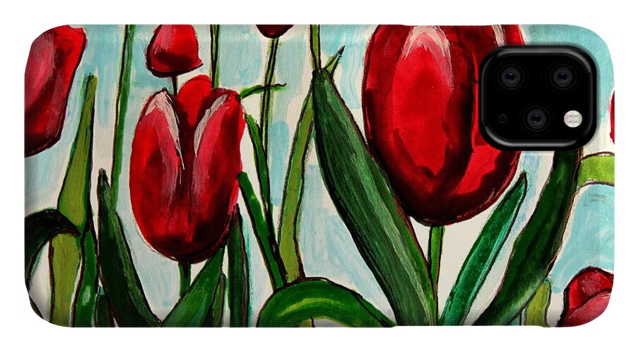 Tulips iPhone 11 Case featuring the painting Among the Tulips by Elizabeth Robinette Tyndall