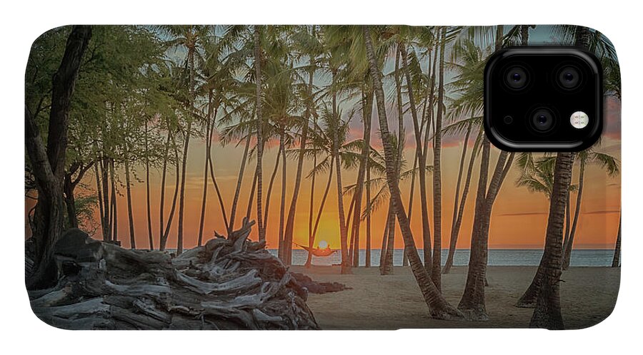 Sunset iPhone 11 Case featuring the photograph Anaehoomalu Beach Sunset by Susan Rissi Tregoning