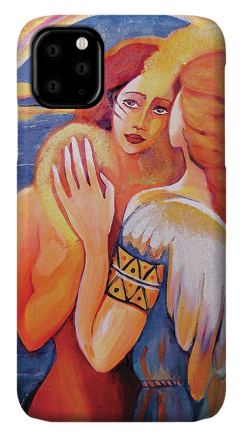 Angel Woman iPhone 11 Case featuring the painting Angel Touch by Eva Campbell