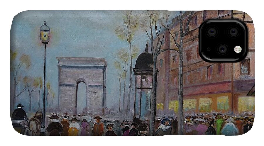 Paris iPhone 11 Case featuring the painting Arc de Triompfe - LMJ by Ruth Kamenev