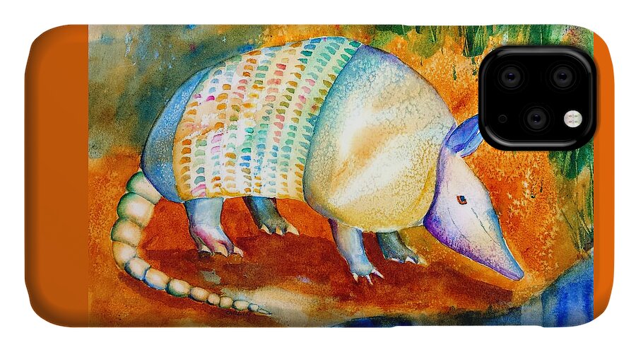 Armadillo iPhone 11 Case featuring the painting Armadillo Reflections by Carlin Blahnik CarlinArtWatercolor