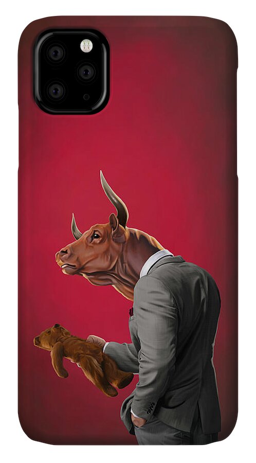 Illustration iPhone 11 Case featuring the digital art Bull by Rob Snow