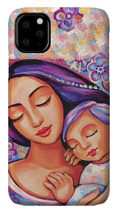 Mother And Child iPhone 11 Case featuring the painting Dreaming Together by Eva Campbell