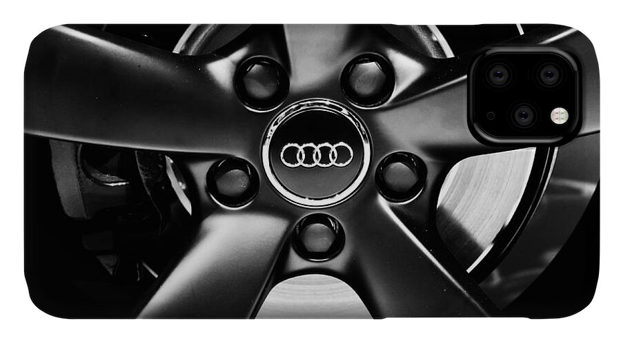 Audi Wheel iPhone 11 Case featuring the photograph Audi Wheel monochrome by Rachel Cohen