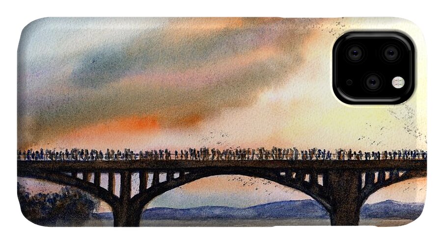Austin iPhone 11 Case featuring the painting Austin, TX Congress Bridge Bats by Carlin Blahnik CarlinArtWatercolor