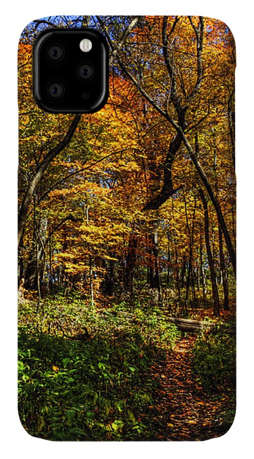 Pictorial iPhone 11 Case featuring the photograph Autumn Forest Path at Johnson's Mound by Roger Passman