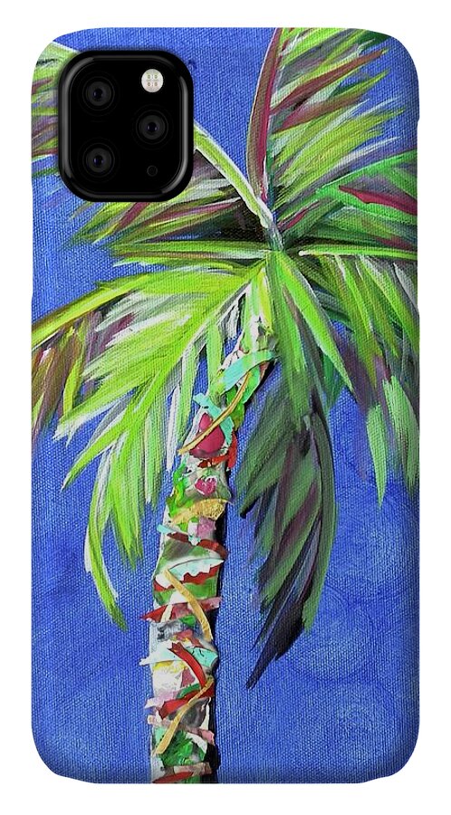 Blue iPhone 11 Case featuring the painting Azul Palm by Kristen Abrahamson