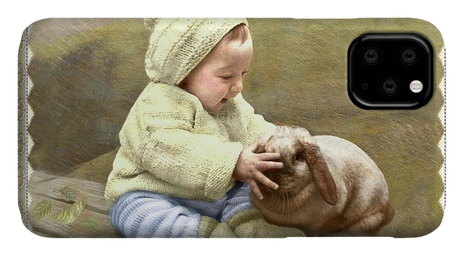  iPhone 11 Case featuring the photograph Baby touches Bunny's Nose by Adele Aron Greenspun