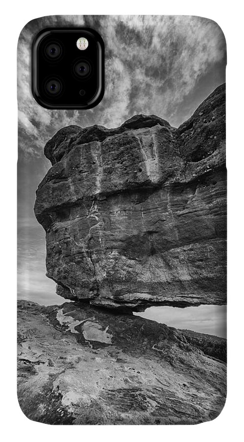 Sky iPhone 11 Case featuring the photograph Balanced Rock Monochrome by Darren White