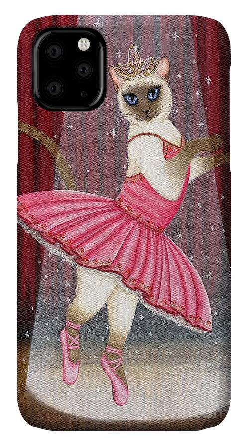 Siamese Cat iPhone 11 Case featuring the painting Ballerina Cat - Dancing Siamese Cat by Carrie Hawks