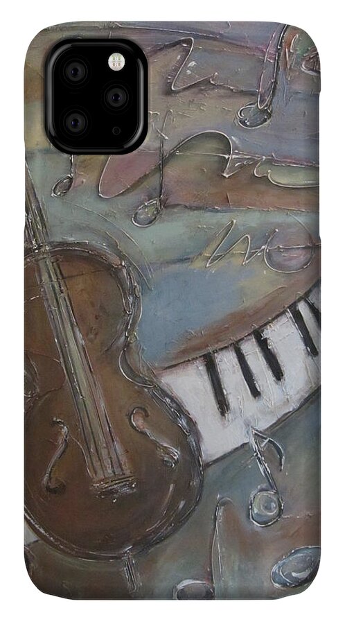 Painting iPhone 11 Case featuring the painting Bass and Keys by Anita Burgermeister