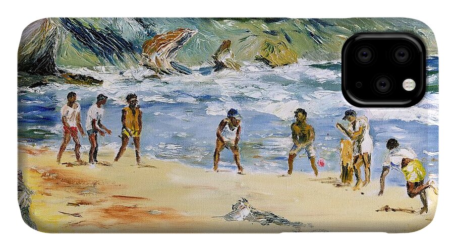 Barbados iPhone 11 Case featuring the painting Beach Cricket by Richard Jules