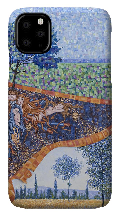 Canvas iPhone 11 Case featuring the painting Behind the Canvas by Judy Henninger