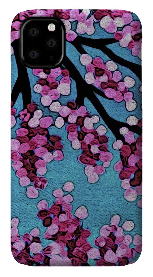 Cherry Tree iPhone 11 Case featuring the digital art Beneath the Cherry by Paisley O'Farrell