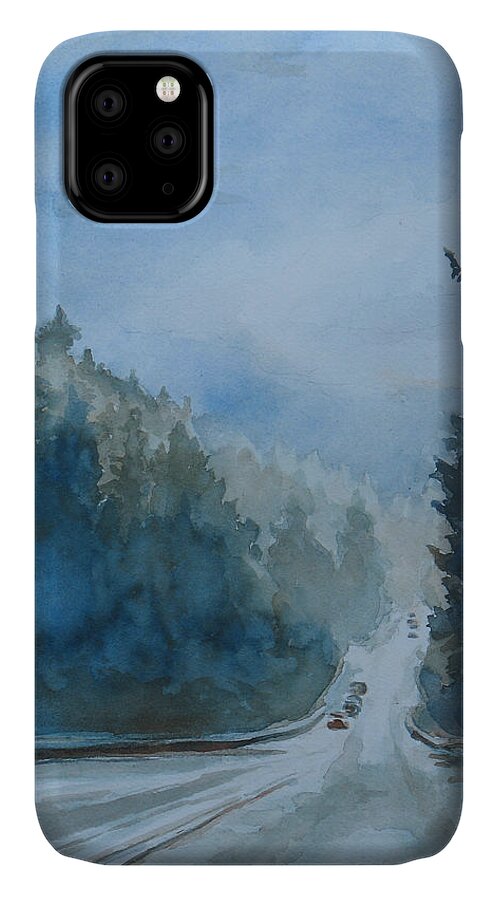Road iPhone 11 Case featuring the painting Between the Showers on HWY 101 by Jenny Armitage